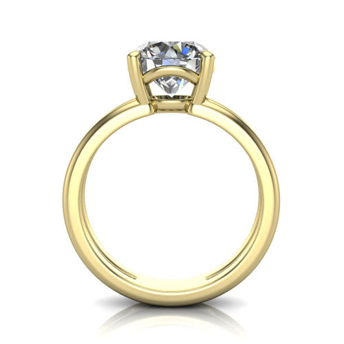 Khloe round classic engagement ring in 14K Yellow Gold, through-finger front profile showing the split twin-rail band and open gallery from the front
