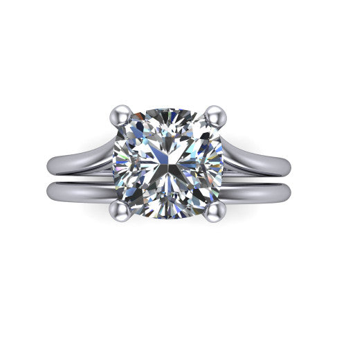 Khloe cushion classic engagement ring in 18K White Gold, top-down view showing the cushion center diamond in its four-prong head from above
