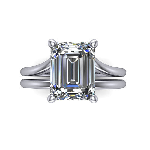 Khloe emerald-cut classic engagement ring in 14K White Gold, top-down view showing the emerald-cut center diamond in its four-prong head from above