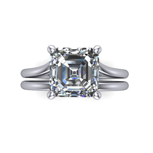 Khloe square emerald-cut classic engagement ring in 14K White Gold, top-down view showing the square emerald-cut center diamond in its four-prong head from above