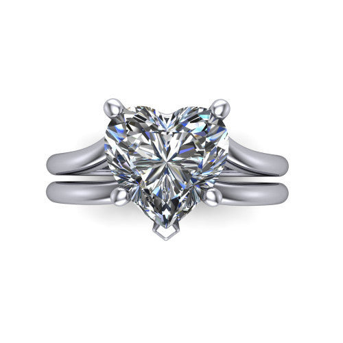 Khloe heart classic engagement ring in Platinum, top-down view showing the heart center diamond in its four-prong head from above