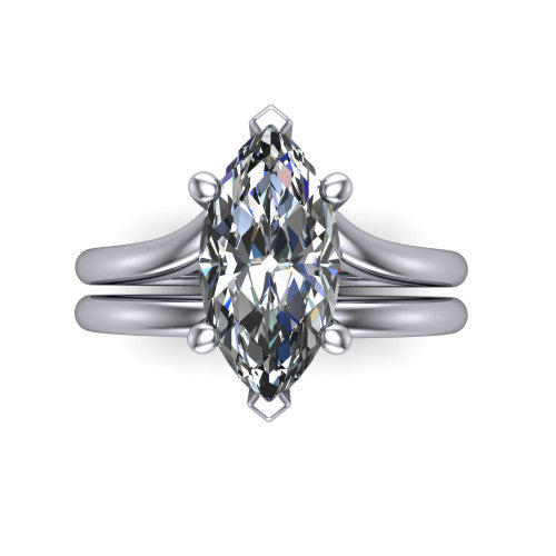 Khloe marquise classic engagement ring in 18K White Gold, top-down view showing the marquise center diamond in its four-prong head from above