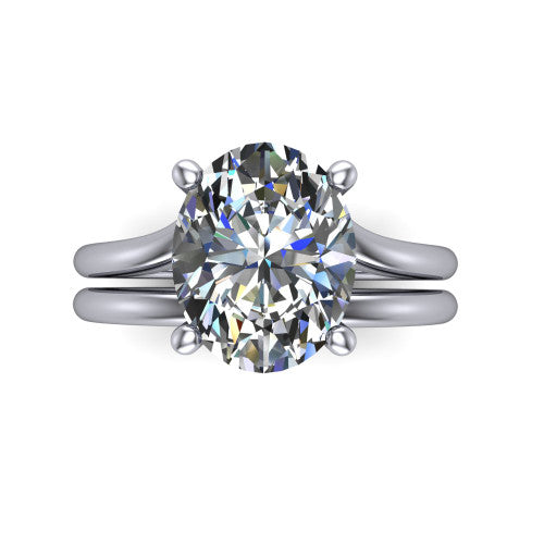 Khloe oval classic engagement ring in Platinum, top-down view showing the oval center diamond in its four-prong head from above