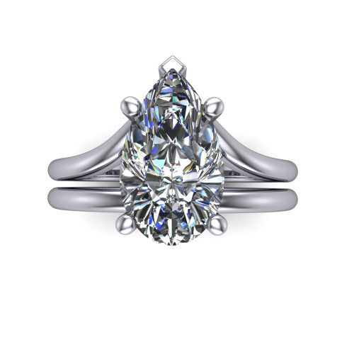 Khloe pear classic engagement ring in 14K White Gold, top-down view showing the pear center diamond in its four-prong head from above