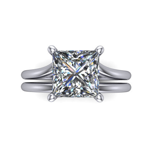 Khloe princess-cut classic engagement ring in Platinum, top-down view showing the princess-cut center diamond in its four-prong head from above