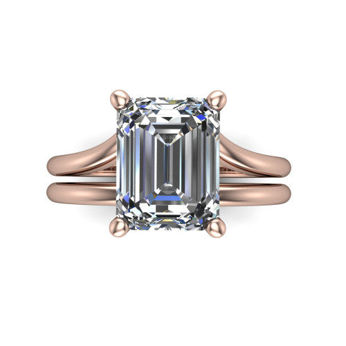 Khloe emerald-cut classic engagement ring in 18K Rose Gold, top-down view showing the emerald-cut center diamond in its four-prong head from above