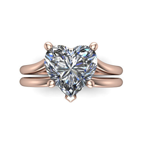 Khloe heart classic engagement ring in 18K Rose Gold, top-down view showing the heart center diamond in its four-prong head from above