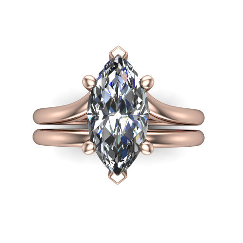 Khloe marquise classic engagement ring in 14K Rose Gold, top-down view showing the marquise center diamond in its four-prong head from above