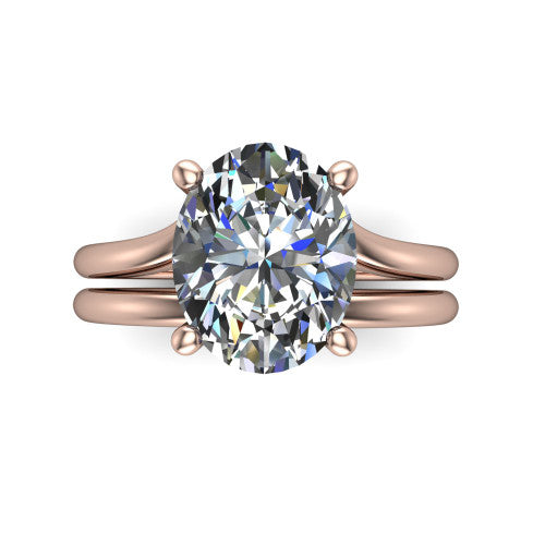 Khloe oval classic engagement ring in 18K Rose Gold, top-down view showing the oval center diamond in its four-prong head from above