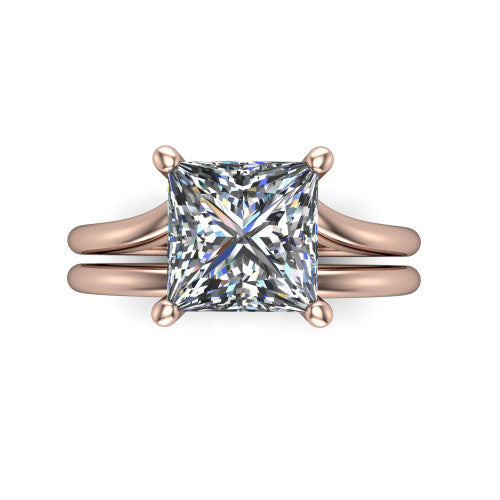 Khloe princess-cut classic engagement ring in 18K Rose Gold, top-down view showing the princess-cut center diamond in its four-prong head from above