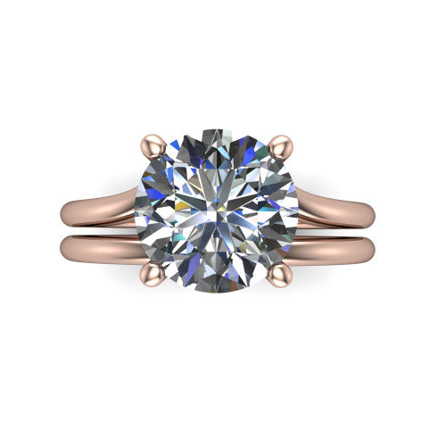 Khloe round classic engagement ring in 18K Rose Gold, top-down view showing the round center diamond in its four-prong head from above
