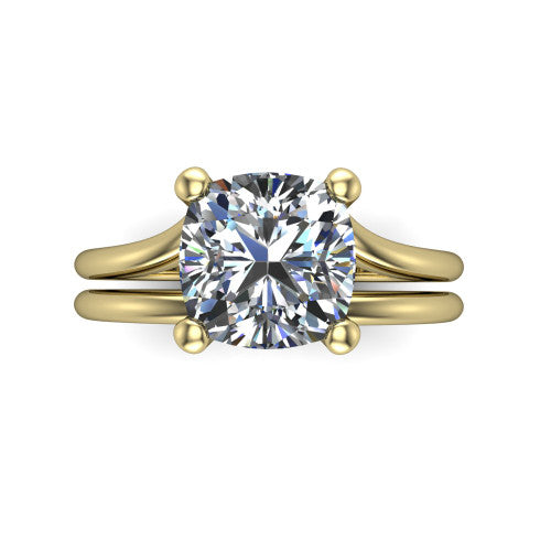 Khloe cushion classic engagement ring in 14K Yellow Gold, top-down view showing the cushion center diamond in its four-prong head from above
