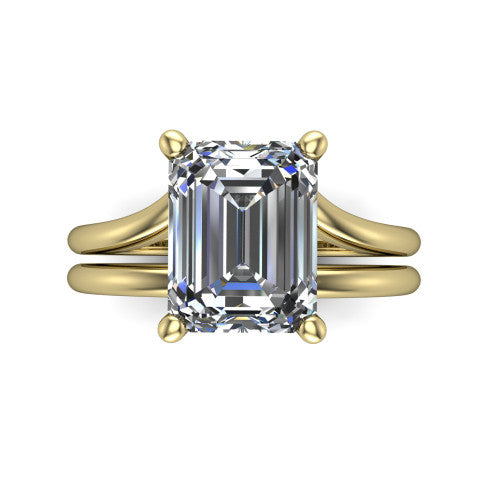 Khloe emerald-cut classic engagement ring in 18K Yellow Gold, top-down view showing the emerald-cut center diamond in its four-prong head from above