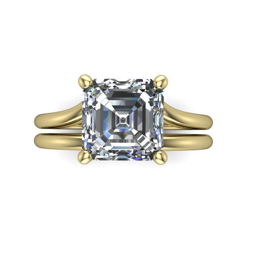Khloe square emerald-cut classic engagement ring in 14K Yellow Gold, top-down view showing the square emerald-cut center diamond in its four-prong head from above