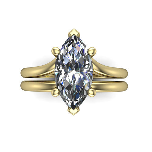 Khloe marquise classic engagement ring in 18K Yellow Gold, top-down view showing the marquise center diamond in its four-prong head from above