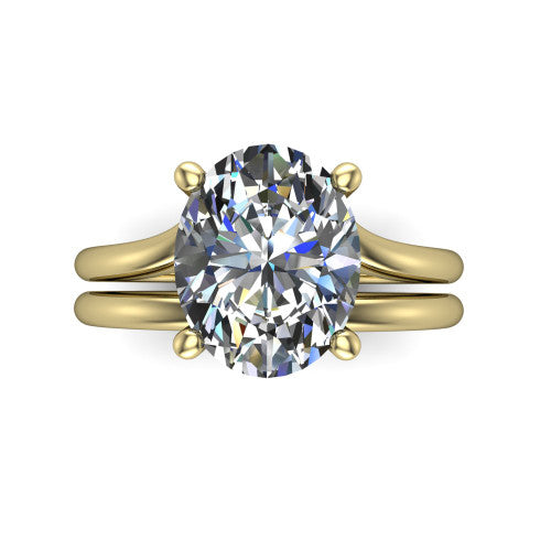 Khloe oval classic engagement ring in 18K Yellow Gold, top-down view showing the oval center diamond in its four-prong head from above