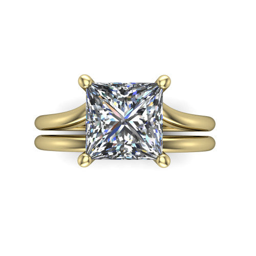 Khloe princess-cut classic engagement ring in 18K Yellow Gold, top-down view showing the princess-cut center diamond in its four-prong head from above