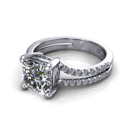 Alexandra Cushion Shape Classic Engagement Ring in 18K White Gold