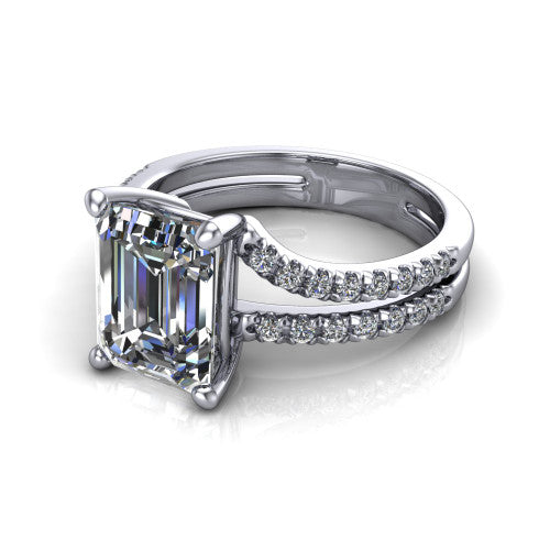 Alexandra Emerald Shape Classic Engagement Ring in Platinum