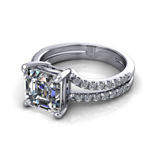 Alexandra Square Emerald Shape Classic Engagement Ring in 14K White Gold