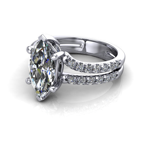 Alexandra Marquise Shape Classic Engagement Ring in 18K White Gold
