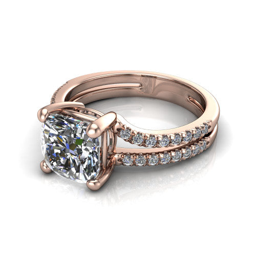Alexandra Cushion Shape Classic Engagement Ring in 18K Rose Gold