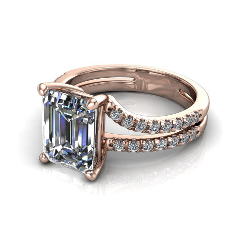 Alexandra Emerald Shape Classic Engagement Ring in 14K Rose Gold