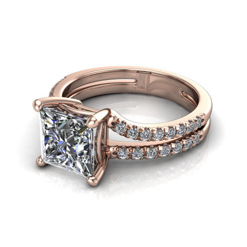 Alexandra Princess Shape Classic Engagement Ring in 18K Rose Gold