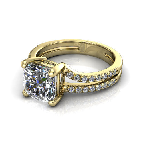 Alexandra Cushion Shape Classic Engagement Ring in 14K Yellow Gold