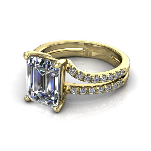 Alexandra Emerald Shape Classic Engagement Ring in 14K Yellow Gold