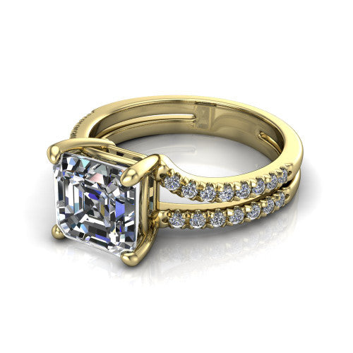 Alexandra Square Emerald Shape Classic Engagement Ring in 18K Yellow Gold