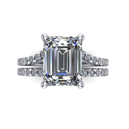 Alexandra Emerald Shape Classic Engagement Ring in 18K White Gold