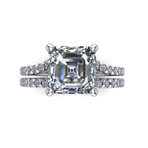 Alexandra Square Emerald Shape Classic Engagement Ring in 14K White Gold