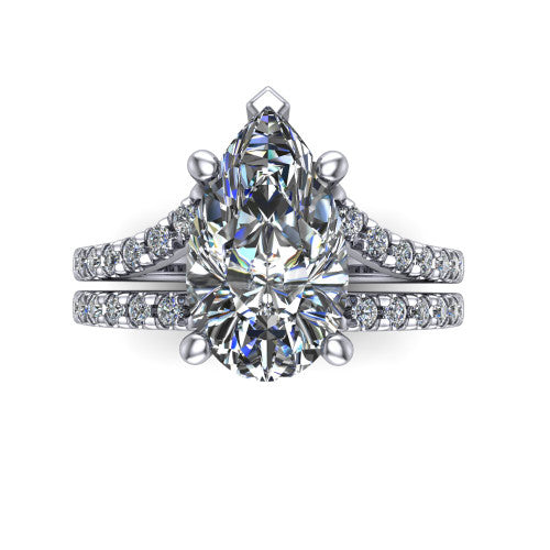 Alexandra Pear Shape Classic Engagement Ring in 14K White Gold