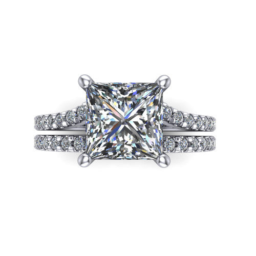 Alexandra Princess Shape Classic Engagement Ring in 14K White Gold