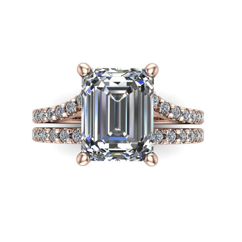 Alexandra Emerald Shape Classic Engagement Ring in 18K Rose Gold