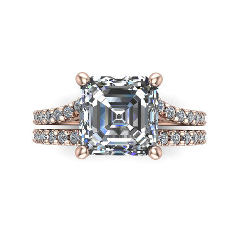 Alexandra Square Emerald Shape Classic Engagement Ring in 18K Rose Gold