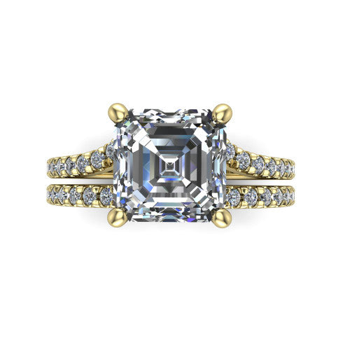 Alexandra Square Emerald Shape Classic Engagement Ring in 18K Yellow Gold