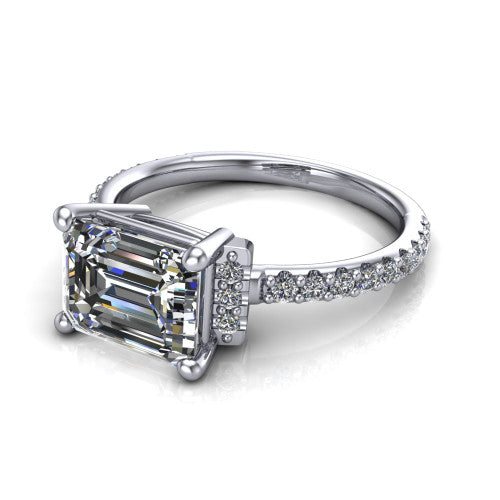 Ana Emerald Shape Classic Engagement Ring in 14K White Gold