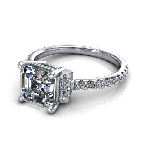 Ana Square Emerald Shape Classic Engagement Ring in 18K White Gold