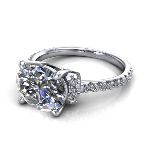 Ana Oval Shape Classic Engagement Ring in 18K White Gold