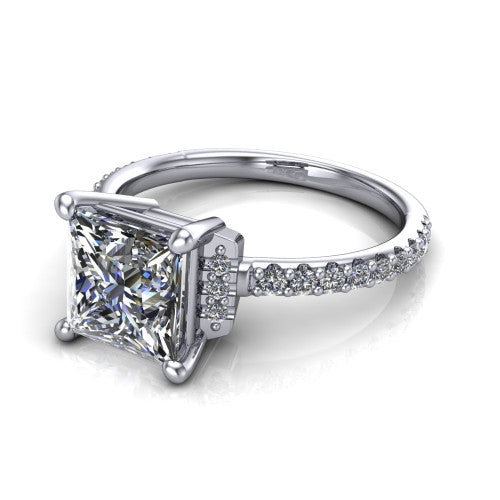 Ana Princess Shape Classic Engagement Ring in 18K White Gold