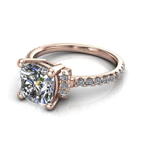 Ana Cushion Shape Classic Engagement Ring in 14K Rose Gold