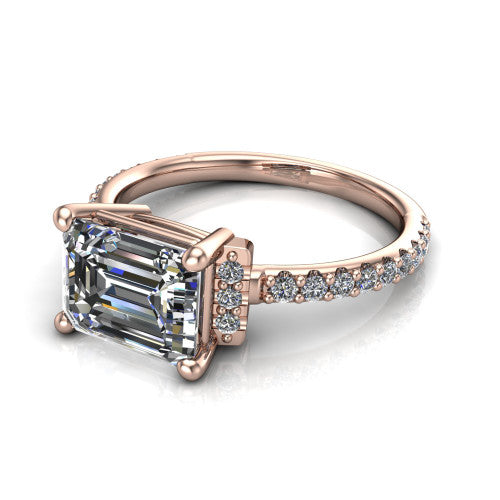 Ana Emerald Shape Classic Engagement Ring in 14K Rose Gold