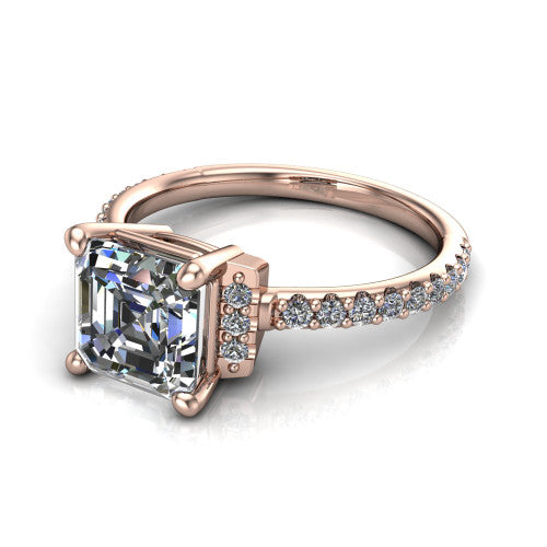 Ana Square Emerald Shape Classic Engagement Ring in 18K Rose Gold