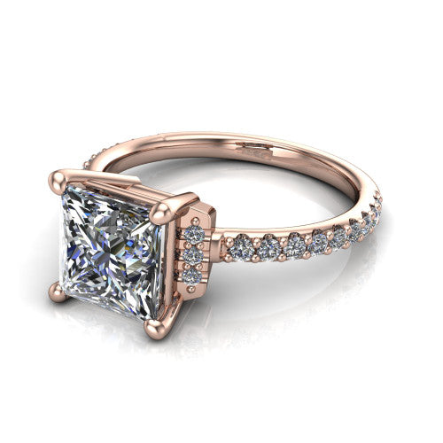 Ana Princess Shape Classic Engagement Ring in 14K Rose Gold