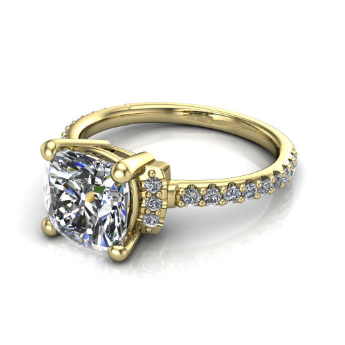 Ana Cushion Shape Classic Engagement Ring in 14K Yellow Gold