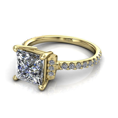 Ana Princess Shape Classic Engagement Ring in 14K Yellow Gold