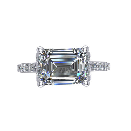 Ana Emerald Shape Classic Engagement Ring in 18K White Gold