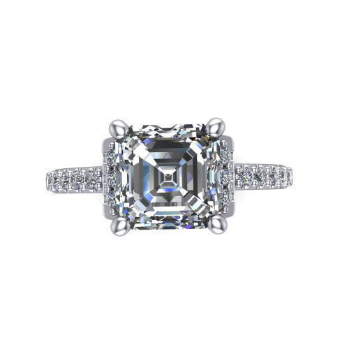 Ana Square Emerald Shape Classic Engagement Ring in 14K White Gold